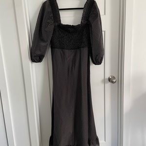 Ganni black smocked dress